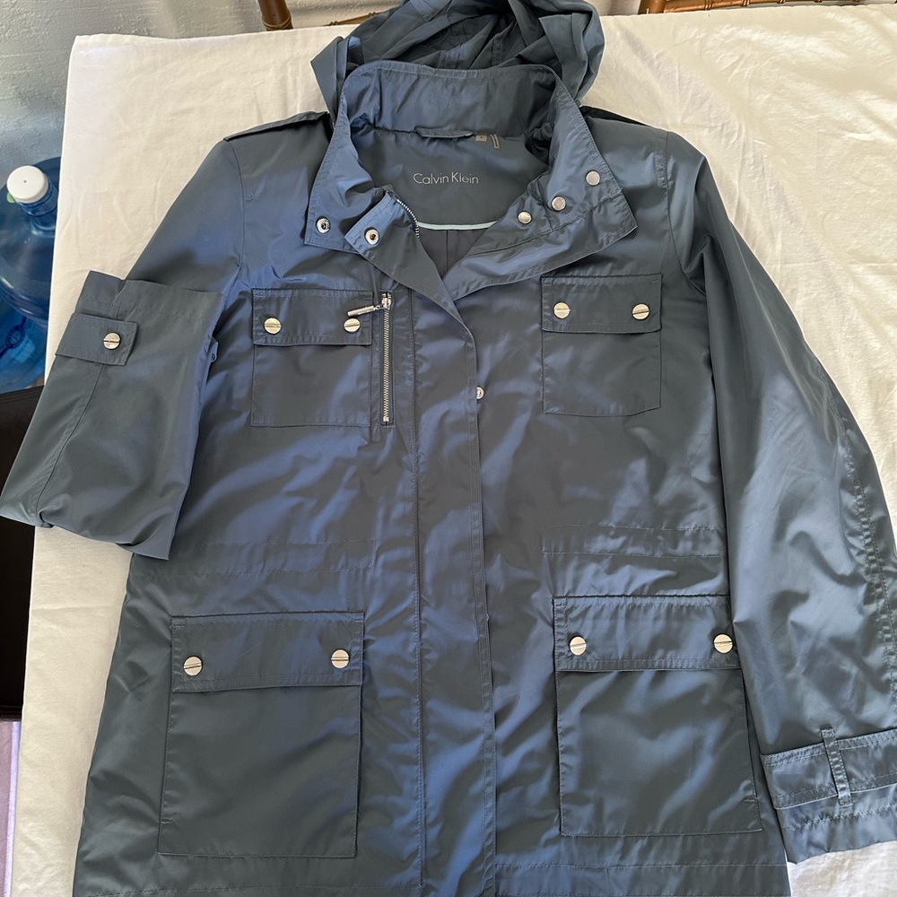 Calvin Klein Gray Utility Jacket with Structured Shoulders